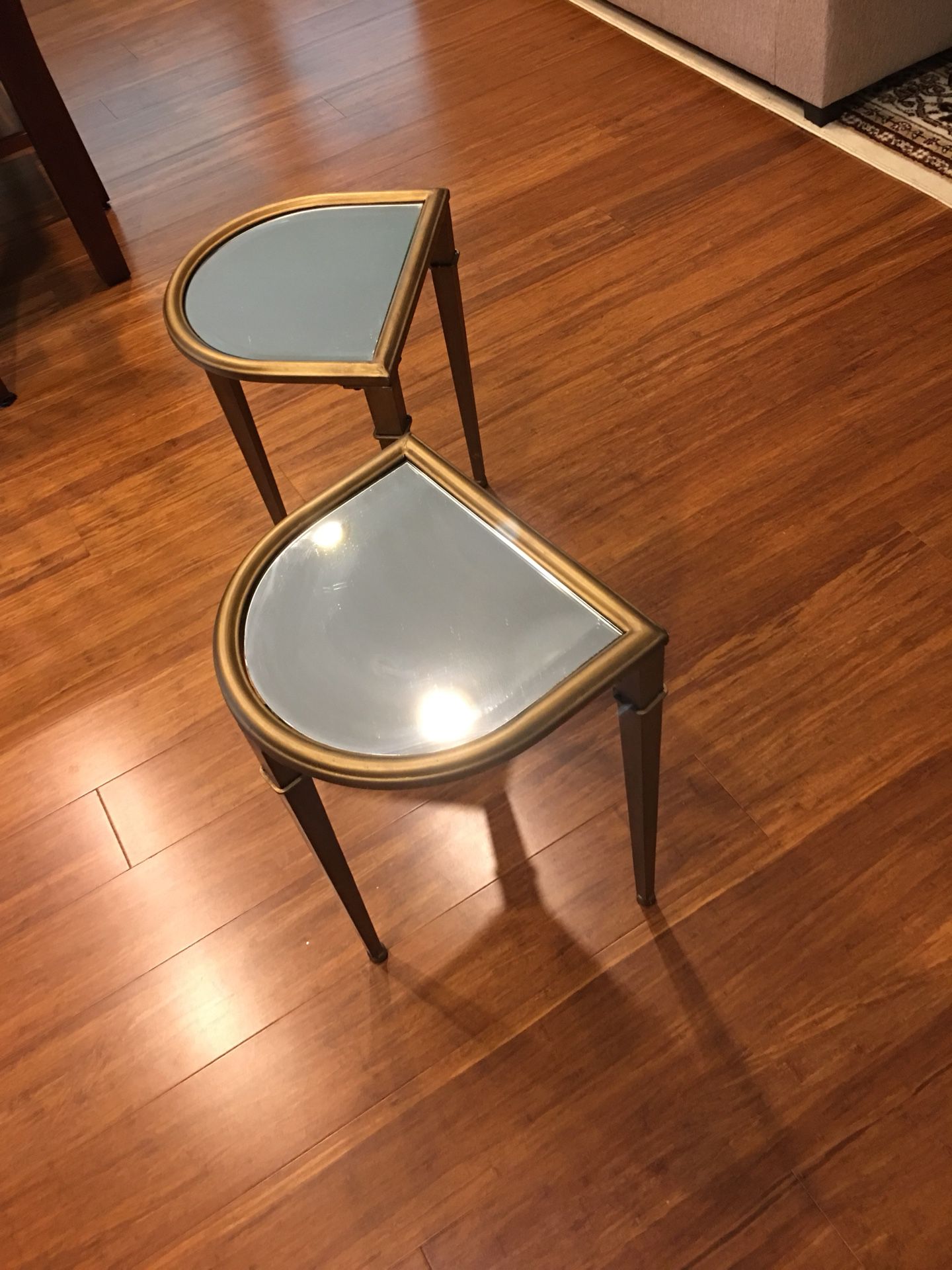 Two side tables with glass inserts