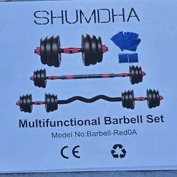 Adjustable Weight Dumbbell Barbell Set, 4-In-1
