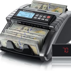 AL1000 Money Counter Machine with Value Counting, Support Dollar and Euro, UV, MG, MT, IR, DD Counterfeit Detection, Cash Counter with LCD Display, Ba