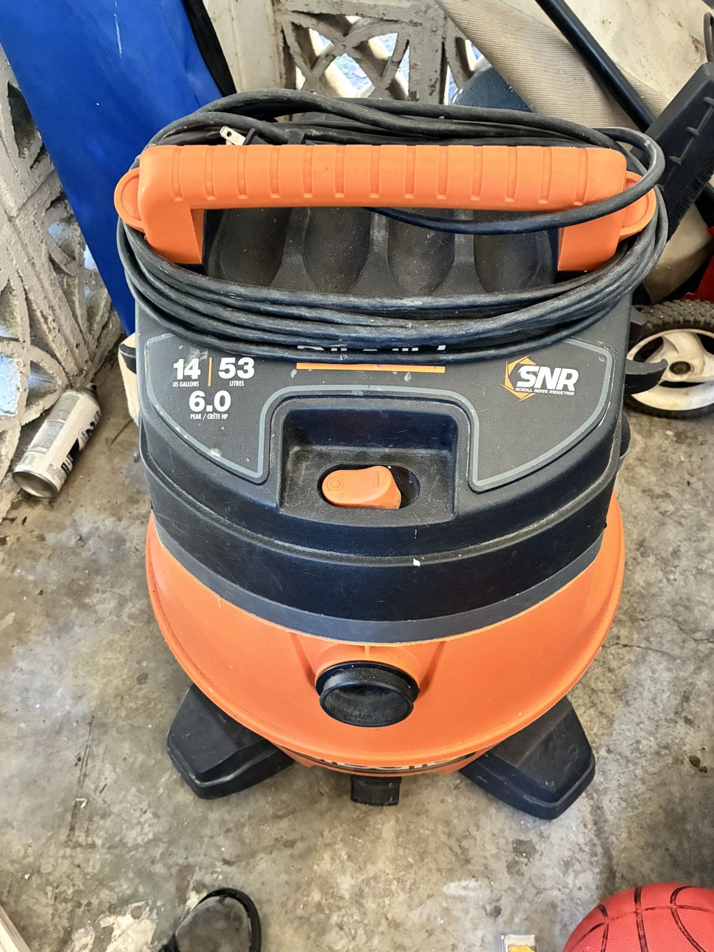 RIDGID 14-gallon wet/dry shop vacuum.