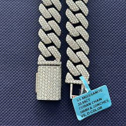 Sterling Silver Moissanite 16mm Square Cuban Chain