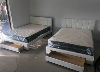 TWO NEW BED FRAME FULL SIZE WITH MATTRESS AND BOX SPRING