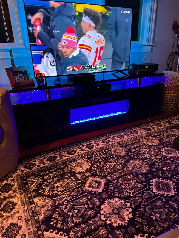 Bhhatu 2 tier high gloss electric fireplace TV stand