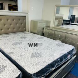 Lyssa Champagne LED Panel Bedroom Set (Queen and King Bed Frame