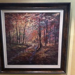 Forest oil painting with beautiful frame