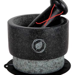 (7777-17)Laevo Mortar and Pestle Large Set - Black Granite Stone Spice Grinder, 2.1 Cup Capacity, 5.5 Inches - Reversible Molcajete Mexicano - Guacam