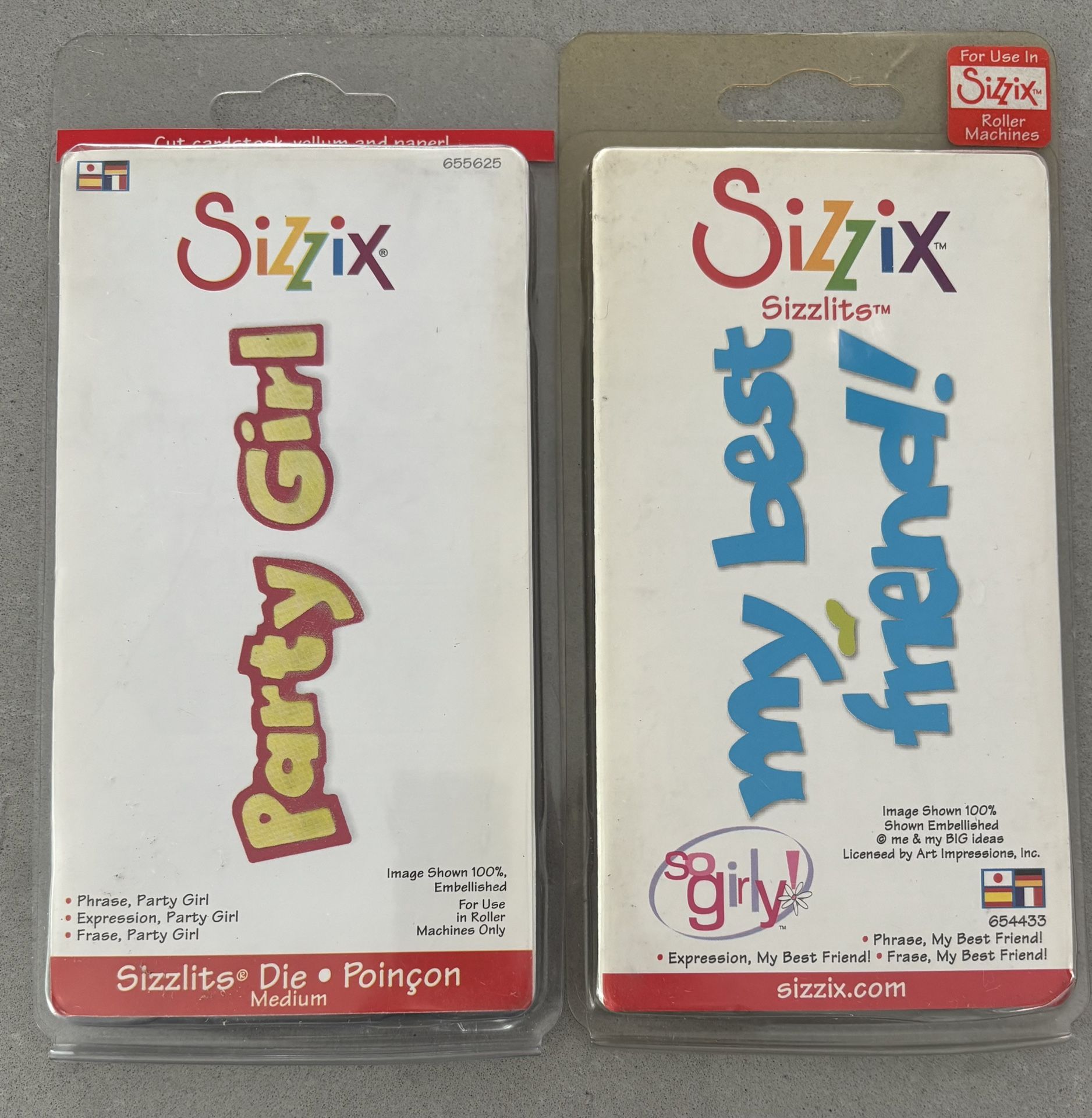 2 medium sizzix Sizzlit die lot PARTY GIRL + BEST FRIEND