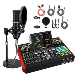 Podcast Microphone Bundle with Live Sound Card Audio Mixer, Podcast Equipment Bundle with 3.5mm BM800 Microphone for Pc/Youtube Live Streaming Singing