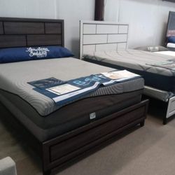 Queen Headboard / Footboard Set Grey Or White