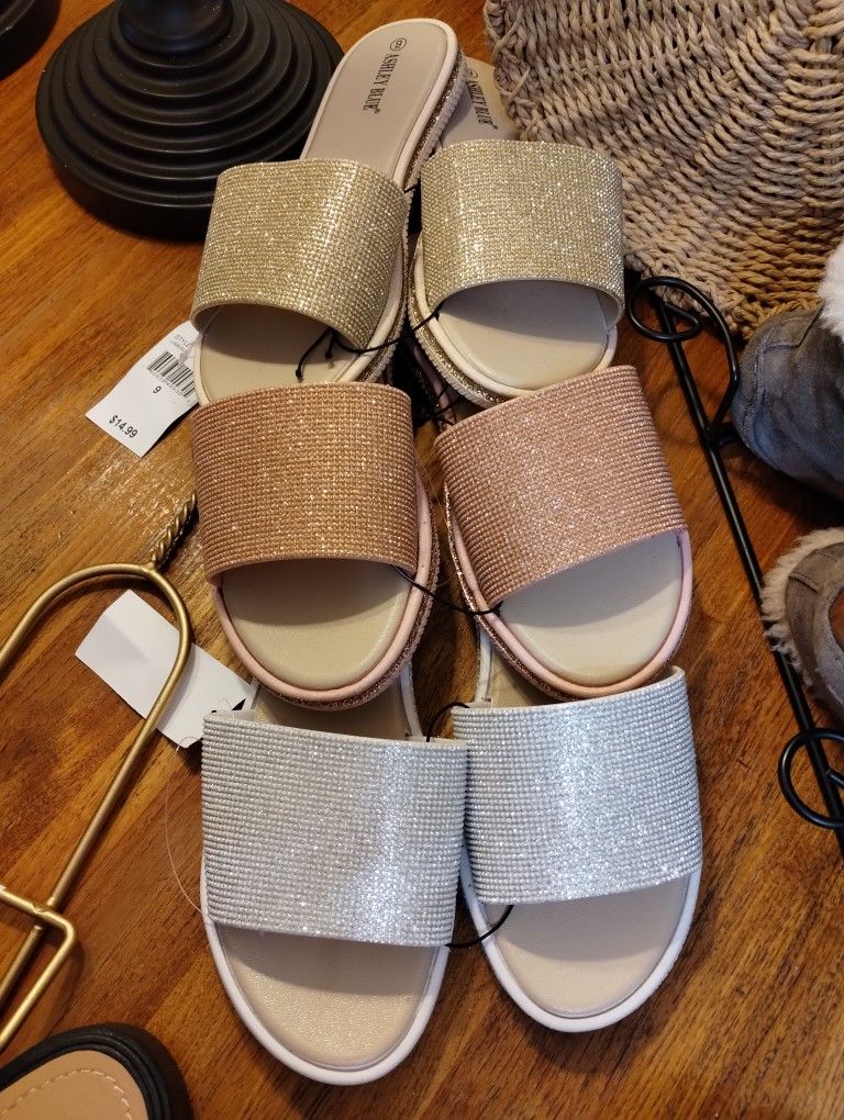 New Ashley blue Glitter Slides 