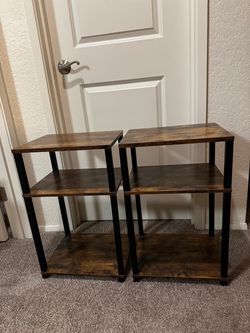 Set of 2 Industrial 3-Tier End Tables