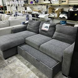 Fabric Sleeper Sofa with Reversible Chaise and Storage