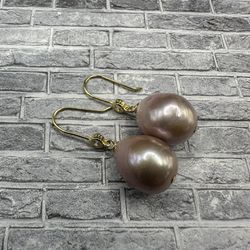 NEW 925 sterling silver earrings with big 11,6 mm natural purple Edison pearl