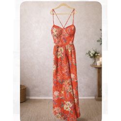 Red Floral Flare Pantsuit | Wide-Leg Jumpsuit | Size XS | Like New”