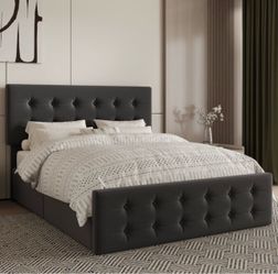 Dark Gray Tufted Upholstered Bed Frame