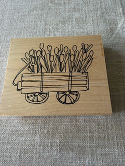 Flower Wagon Wooden Rubber Stamp