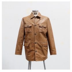 Gap Women’s Leather Brown Long Jacket Size Large 