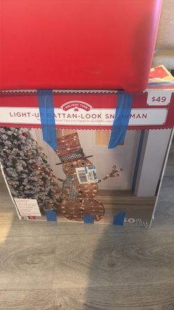 Holiday Time Light-Up Rattan-Look Snowman
