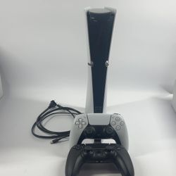Sony PlayStation 5 Slim Digital PS5 1TB White Console Gaming 2 controllers.