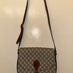 Gucci Brown Ophidia Saddle Flap GG Coated Canvas Shoulder Bag