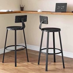Bar Stools Set of 2, Bar Height Barstools with Back, Counter Stools Bar Chairs with Backrest, Steel Frame, Easy Assembly, Industria