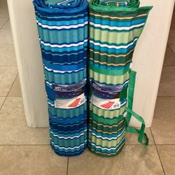 Two Aqua Roll-Up Beach Mat - 1 Blue, 1 Green