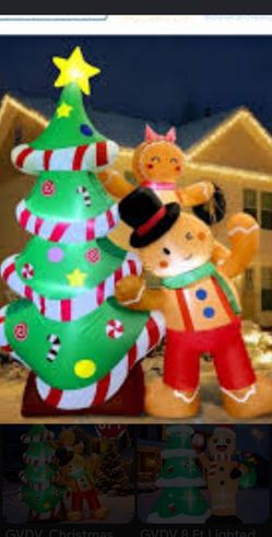 Inflatable Christmas Tree with Gingerbread Characters