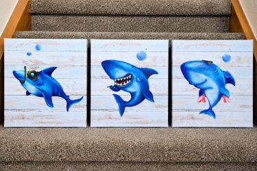 3-Piece Shark Bathroom Wall Art Set – Nautical Coastal Beach Décor