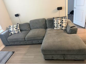 Gray Sectional With Storage Ottoman