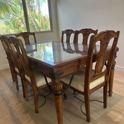 Wood Carved Dining Table And Chairs
