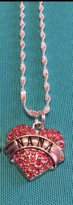NEW Pink Nana Heart Charm on Blingy Sterling Silver Chain