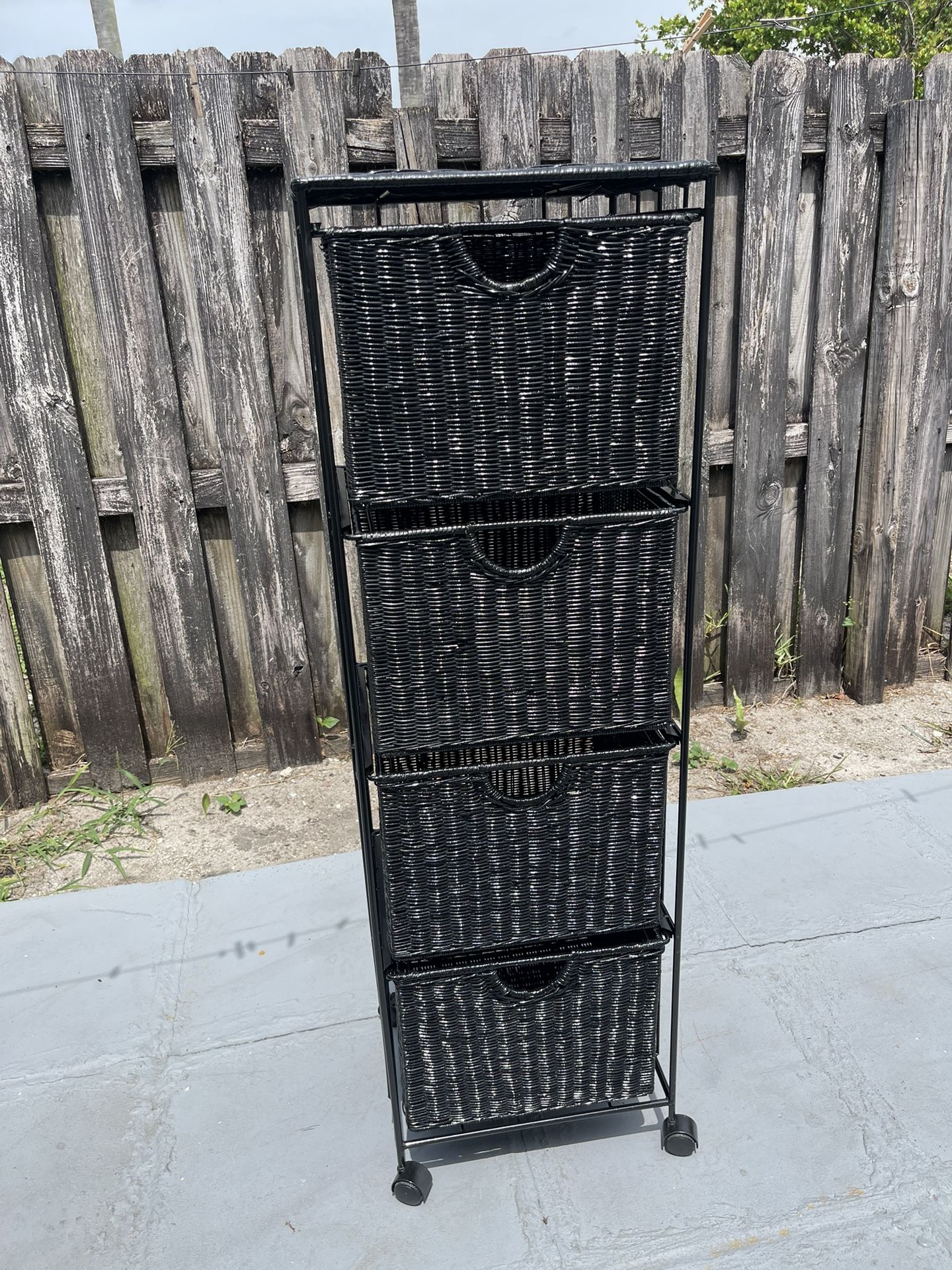 4 Drawer Rolling Storage / Organizer 50”H X 16”W X 13”D Metal And Rattan $30 Firm On Price