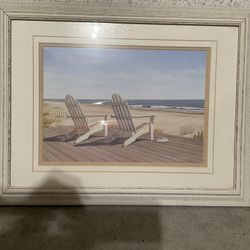 Beach Deck Chairs Wall Art – Framed Print
