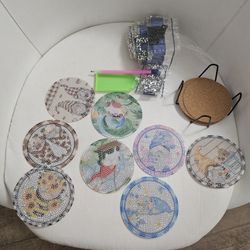 Christmas  Diamond Art Coasters 8Pcs 5D Diamond Painting Cup Mat Kit Green Blue Farmhouse Floral Rhinestone Coasters 