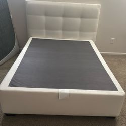 Full Tufted White headboard with Box Spring Base