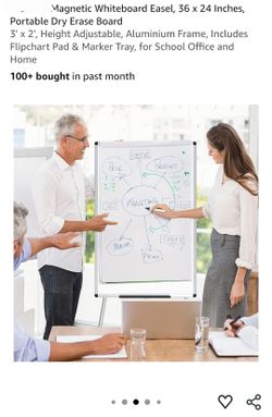 Magnetic Whiteboard Easel, 36 x 24 Inches, Portable Dry Erase Board
3' x 2', Height Adjustable, Aluminium Frame, Includes Flipchart Pad & Marker Tray,