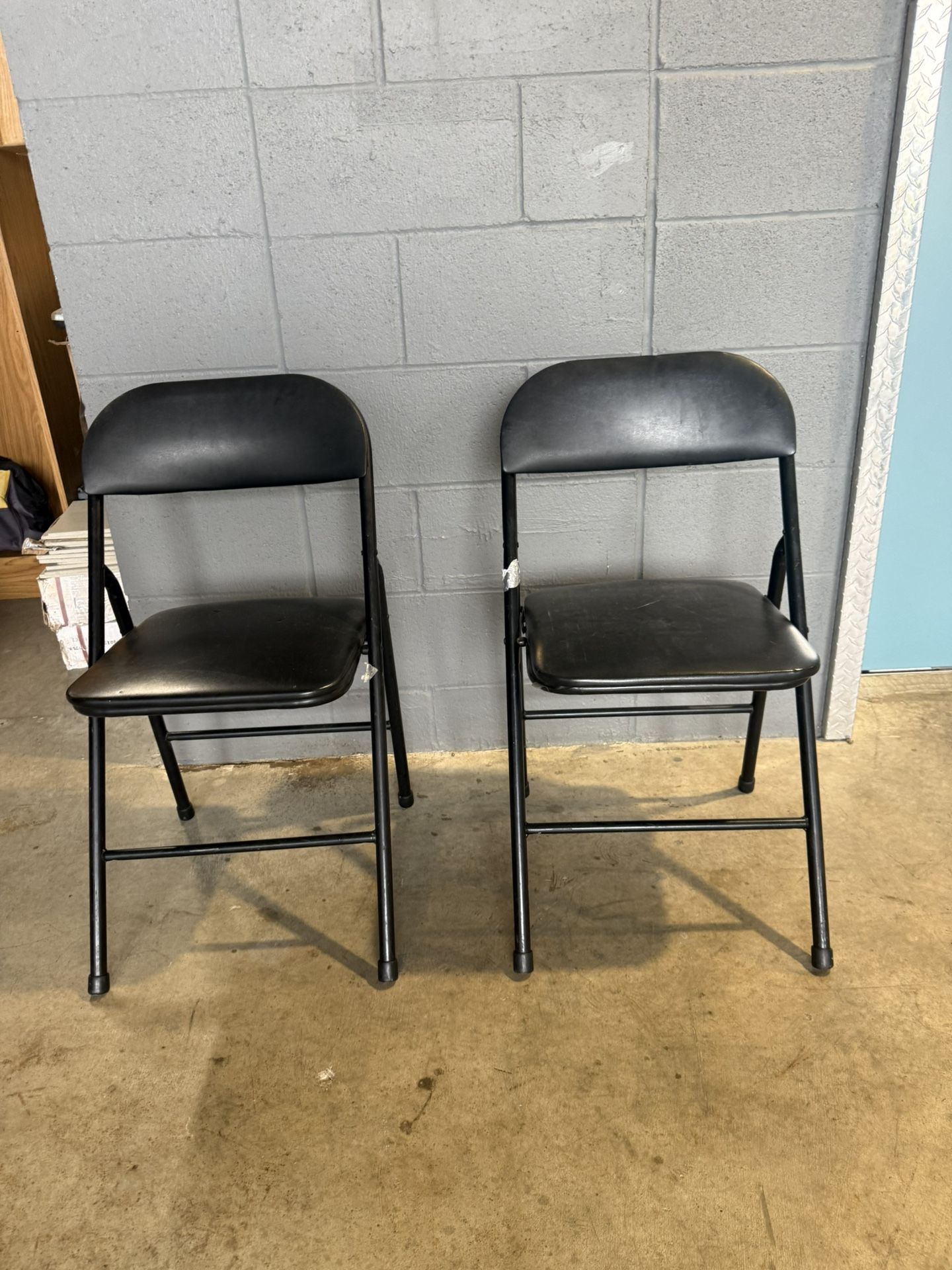 Set of 2 Black Padded Folding Chairs - Metal Frame