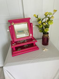 Small Pink Tabletop Vanity Mirror