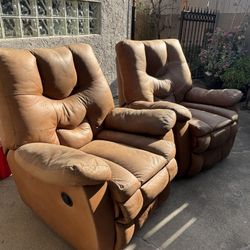 Two Brown Leather Recliners