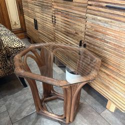 Antique Bamboo Side Table With Glass Top 22 X 19 22 Tall
