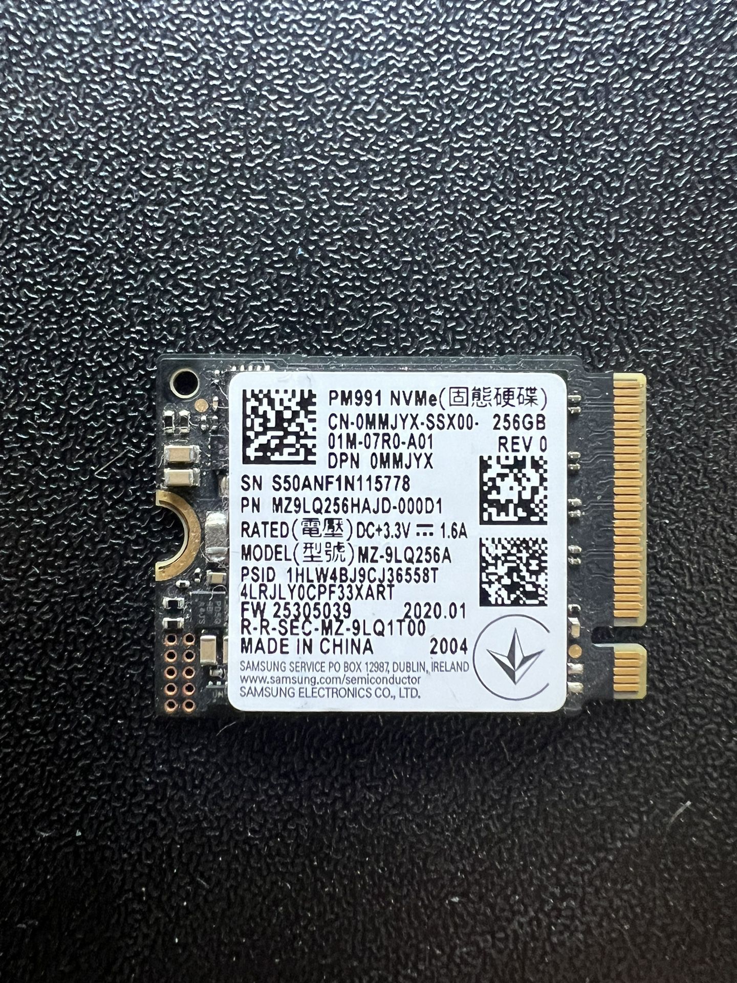 SAMSUNG MZ9LQ256HBJD-00BD1 256GB Internal Solid State Drive - NVMe - M.2 2230 - PCI-Express 3.0 x4 