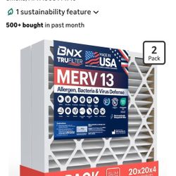 BNX TruFilter 20x20x4 (19.5’’ x 19.5’’ x 3.63‘’ Slim Fit) MERV 13 Air Filter (2-Pack) - MADE IN USA -