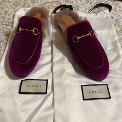 Gucci Pink Velvet Princetown Shoes 8.5 