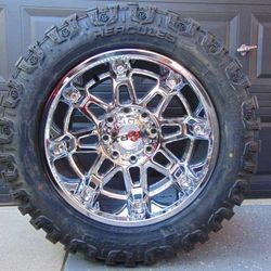 4 New 20X12 Chrome Worx Rims & LT 33 14.50 20 TIS M/T 12ply Tires 8X180 -44MM Offset 