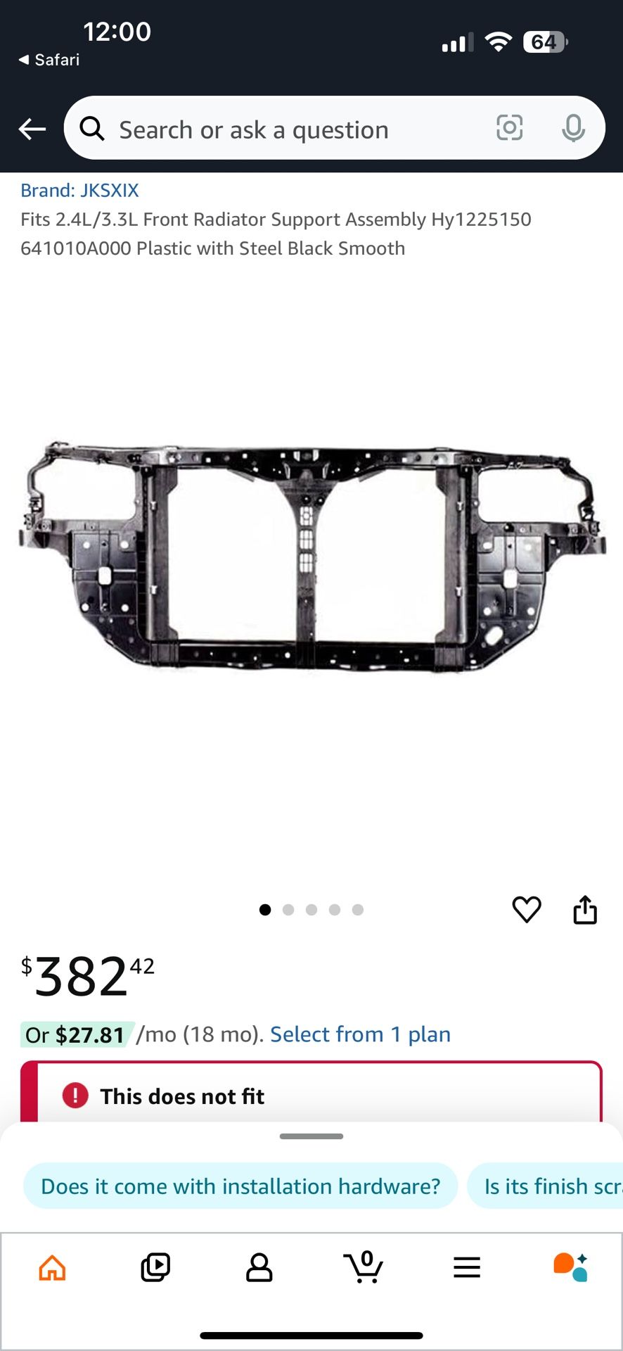 2006-2010 Hyundai Sonata Radiator Support