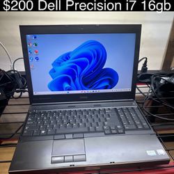 Dell Precisión Laptop 15” 16gb i7 SSD Windows 11 Includes Charger, Good Battery 