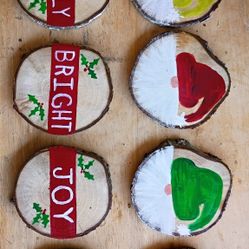 Painted Wood Slice Ornaments Sets