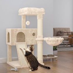 Cat Tree 36 Inches Cat Tower with Hammock, Sisal Scratching Post , Beige W-11