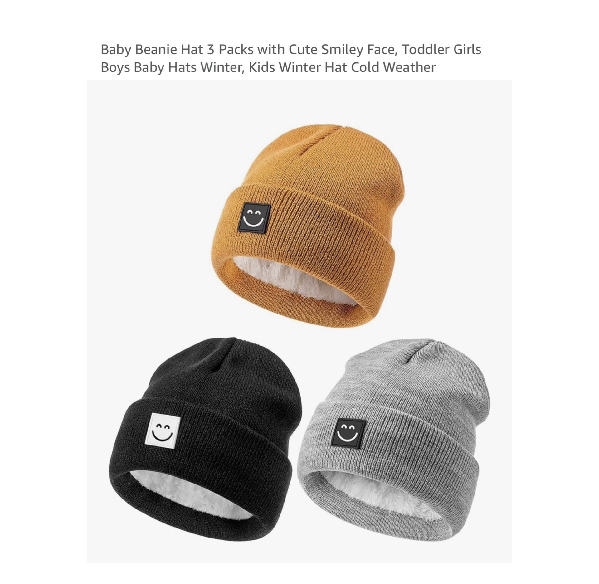 Brand new Baby Beanie Hat 3 Packs with Cute Smiley Face, Toddler Girls Boys Baby Hats Winter, Kids Winter Hat Cold Weather Whitestone/Flushing, Queen