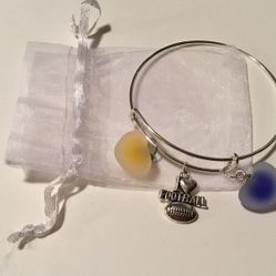 Beautiful Handcrafted Bracelet With Cute Purple And Gold Heart Charms With An I Love Football 🏈 Charm